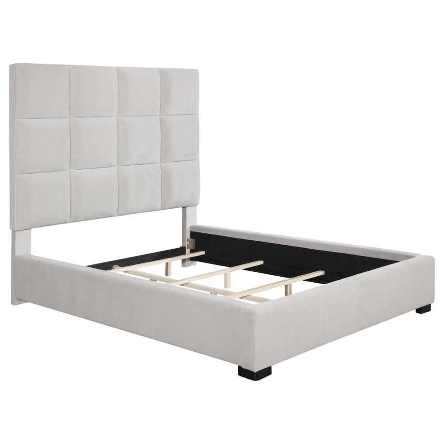 (image for) Panes Upholstered Queen Panel Bed Beige - Click Image to Close