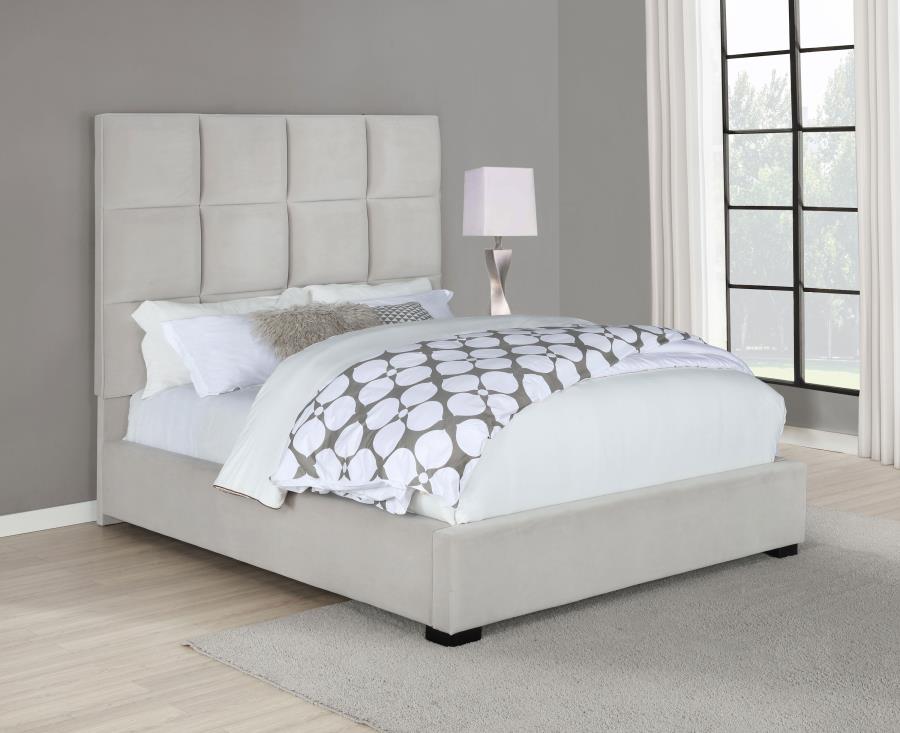 (image for) Panes Upholstered Queen Panel Bed Beige