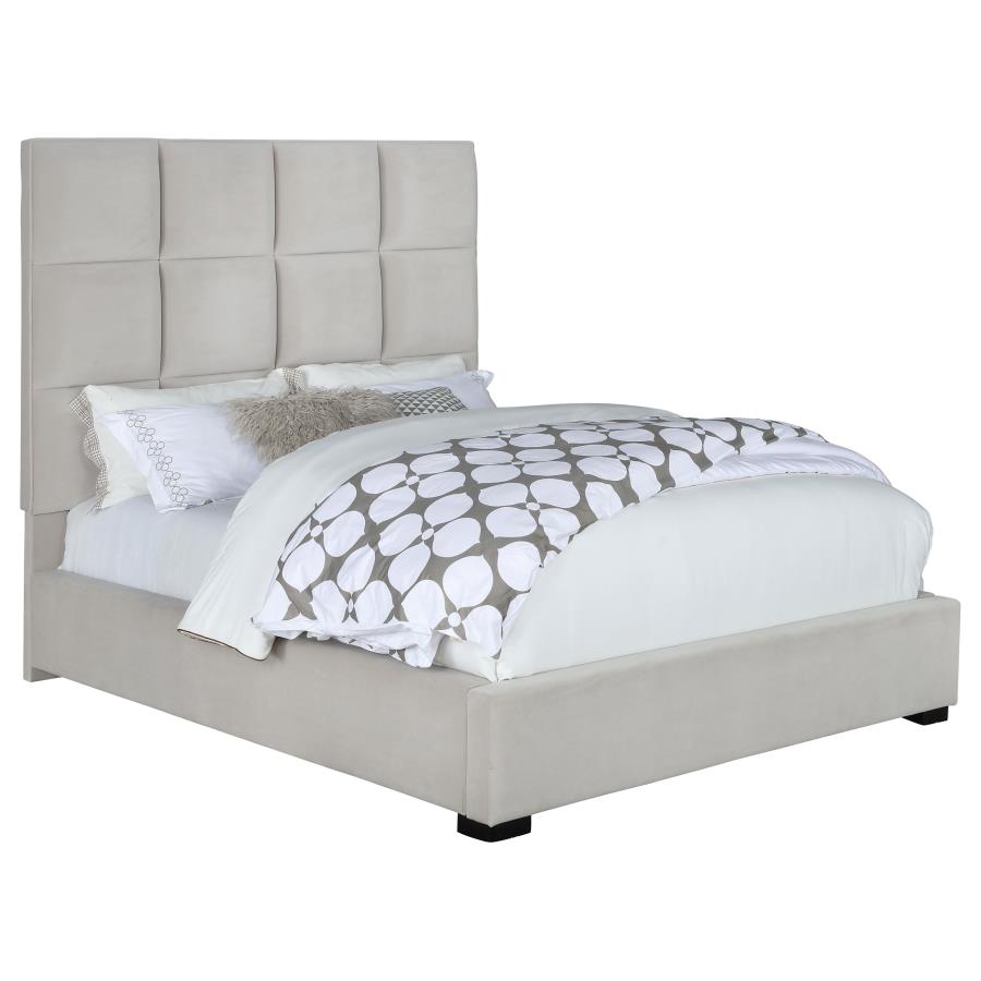 (image for) Panes Upholstered Queen Panel Bed Beige