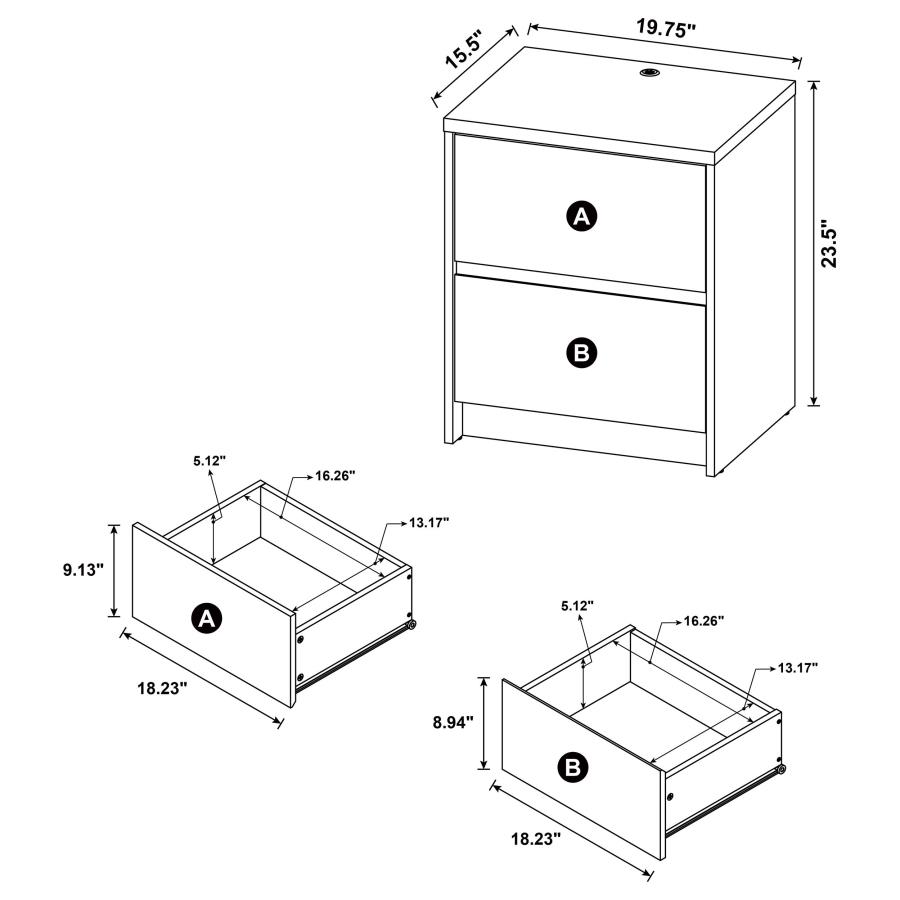 Modal Additional Images for Westpark 2-drawer Nightstand LED Lights and USB Black