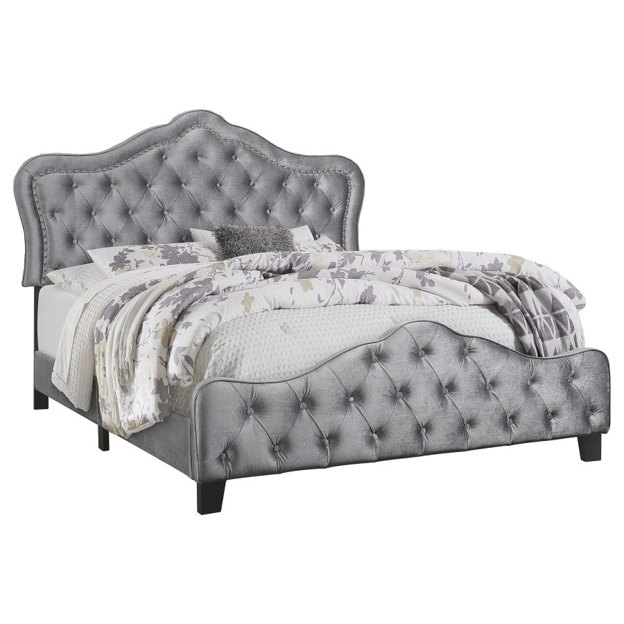 (image for) Bella Upholstered Eastern King Panel Bed Grey - Click Image to Close