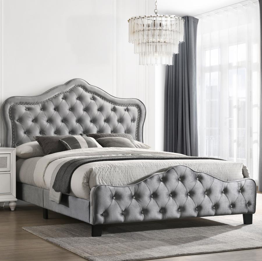 (image for) Bella Upholstered California King Panel Bed Grey