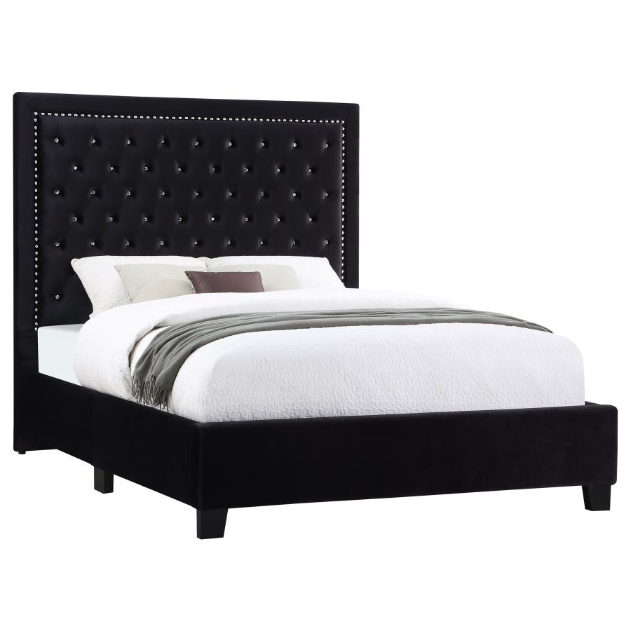 (image for) Hailey Upholstered Queen Panel Bed Black