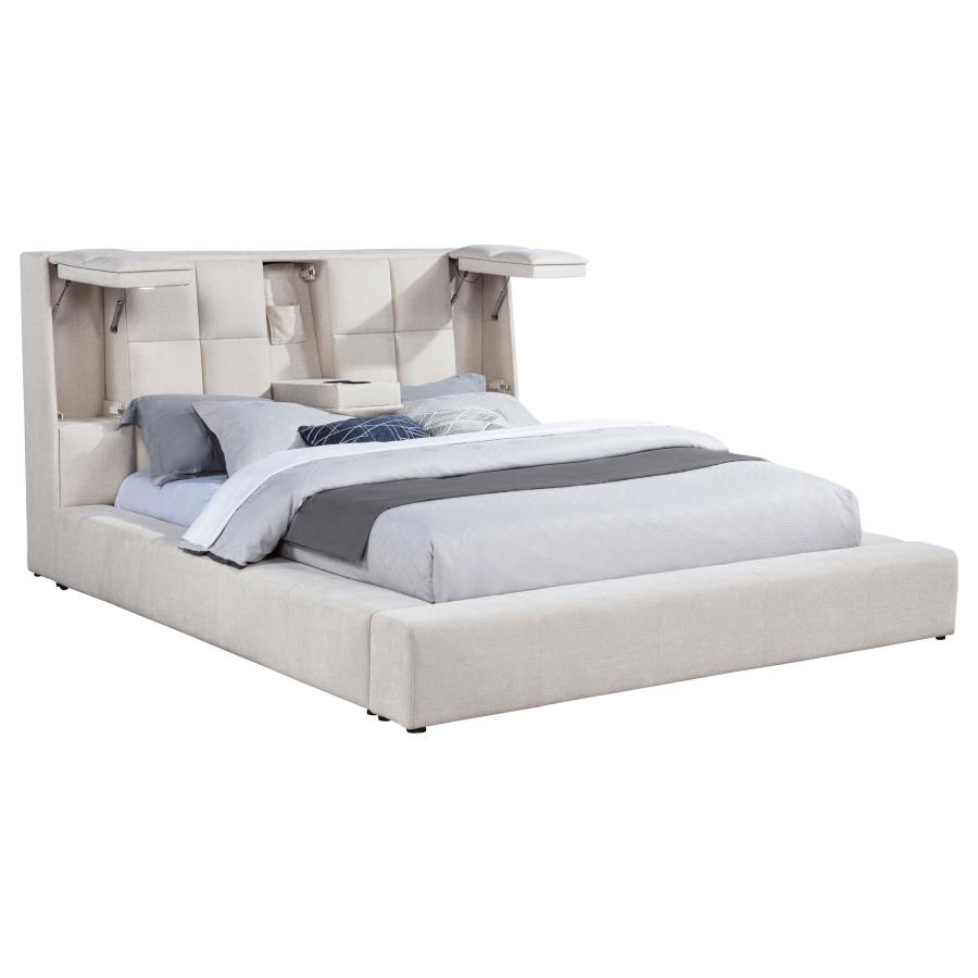 Dreux Upholstered California King Panel Platform Bed Cream
