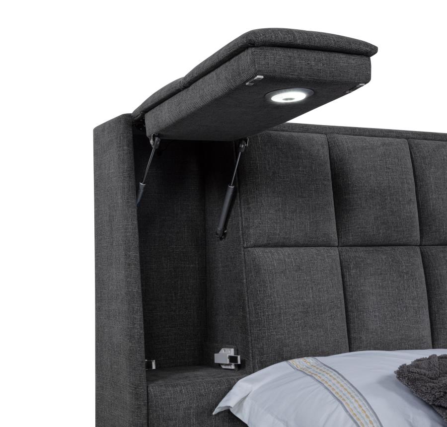 Dreux Upholstered California King Panel Platform Bed Grey