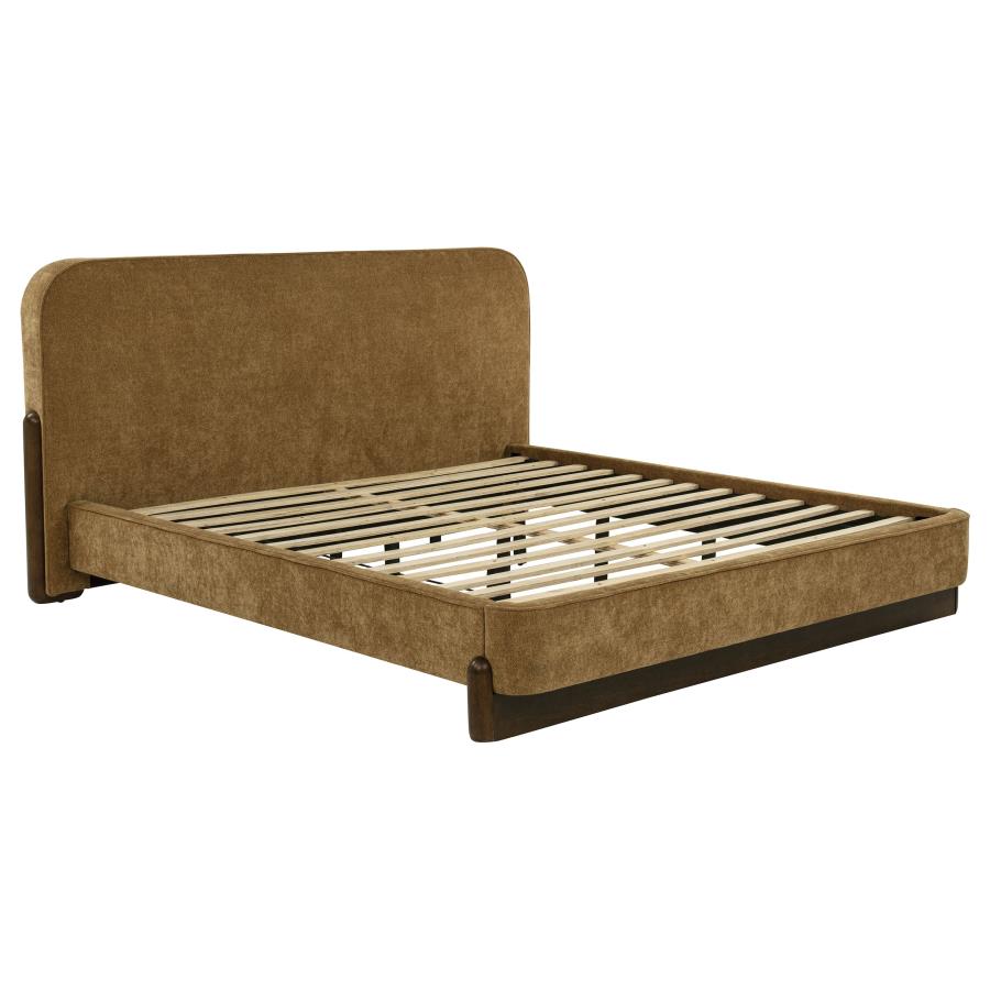 (image for) Baldacci Upholstered Eastern King Platform Bed Curry and Walnut
