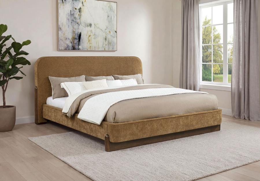 Baldacci Upholstered Eastern King Platform Bed Curry and Walnut