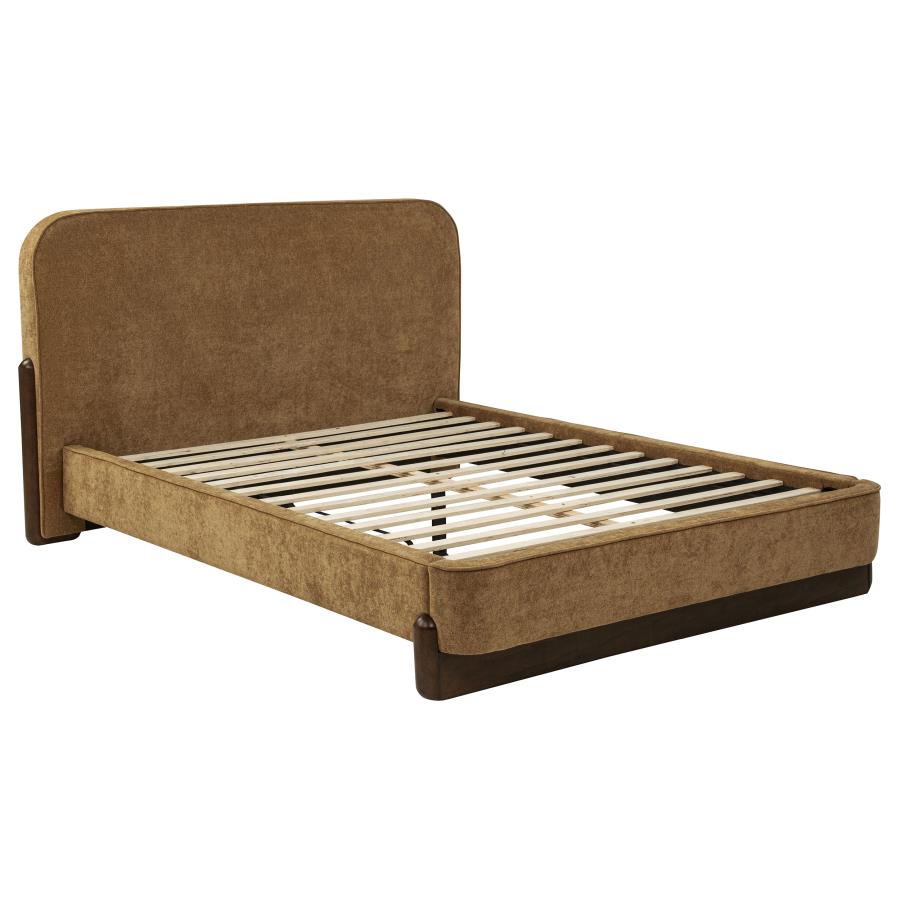 (image for) Baldacci Upholstered Queen Platform Bed Curry and Walnut