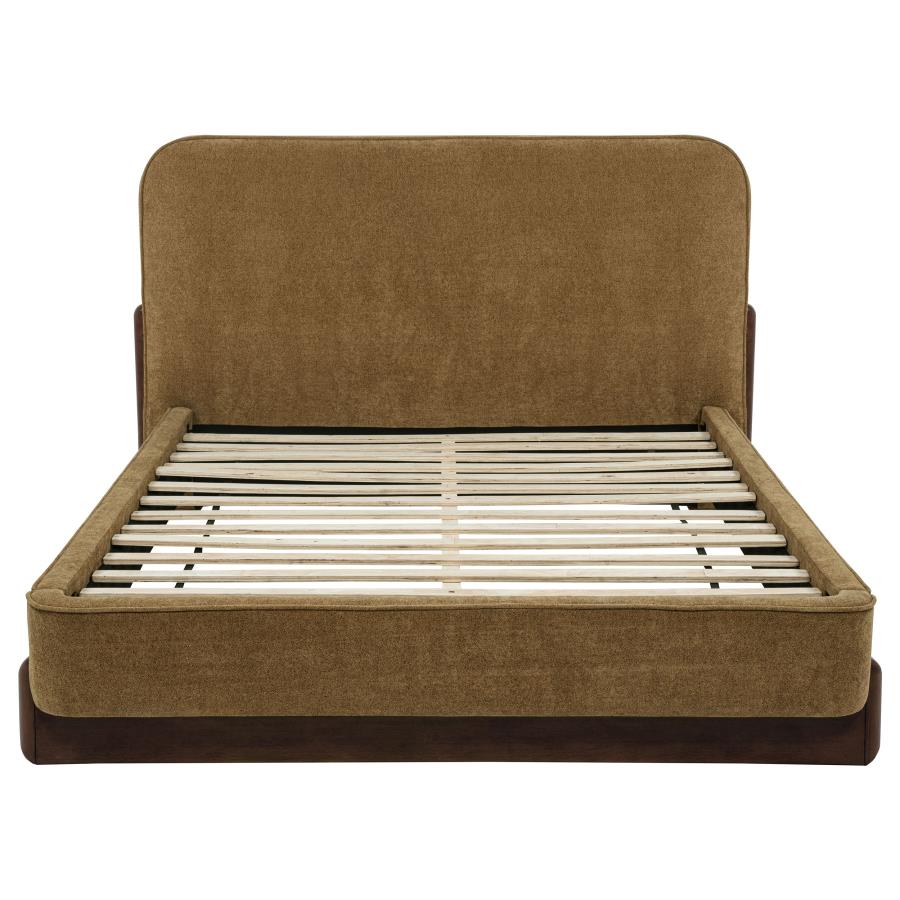 Baldacci Upholstered Queen Platform Bed Curry and Walnut