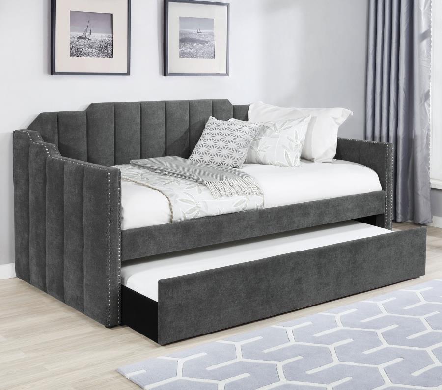 (image for) Kingston Upholstered Twin Daybed with Trundle Charcoal