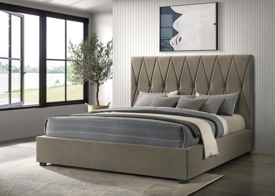Delsea Upholstered Eastern King Platform Bed Light Brown