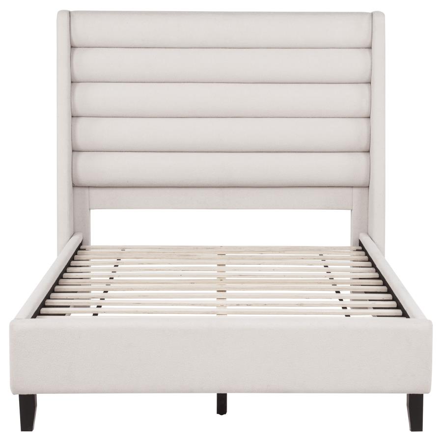 Leslie Upholstered Tufted Full Wingback Platform Bed Beige