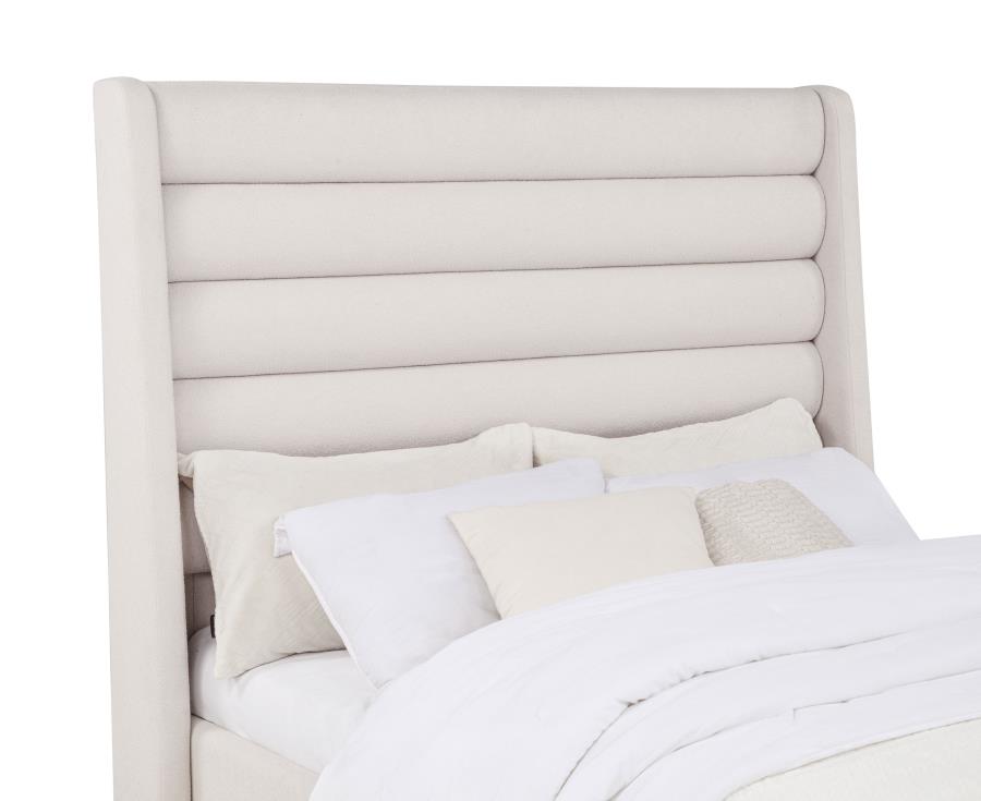 Leslie Upholstered Tufted Full Wingback Platform Bed Beige