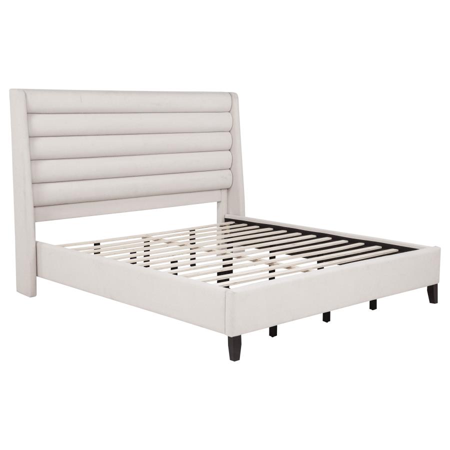 (image for) Leslie Upholstered Tufted Eastern King Wingback Platform Bed Beige