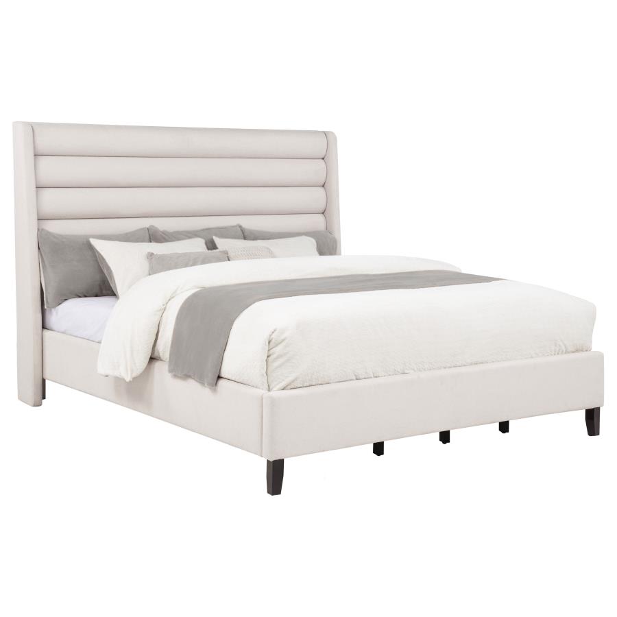 Leslie Upholstered Tufted California King Wingback Platform Bed Beige