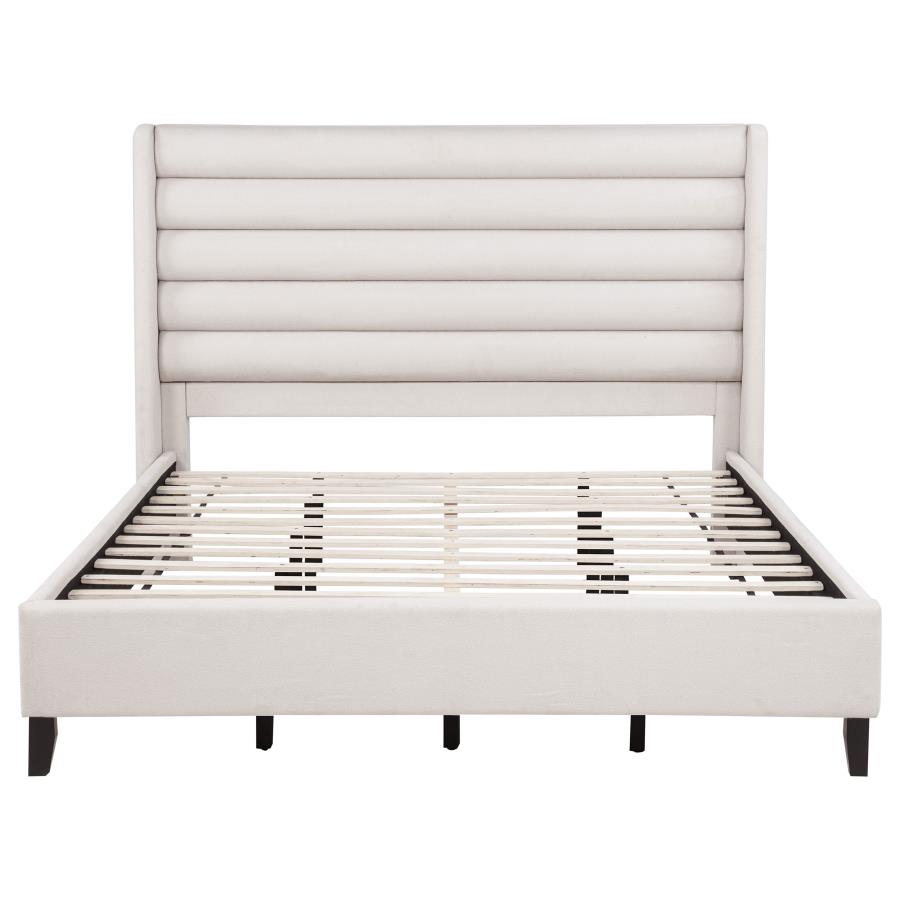 Leslie Upholstered Tufted California King Wingback Platform Bed Beige
