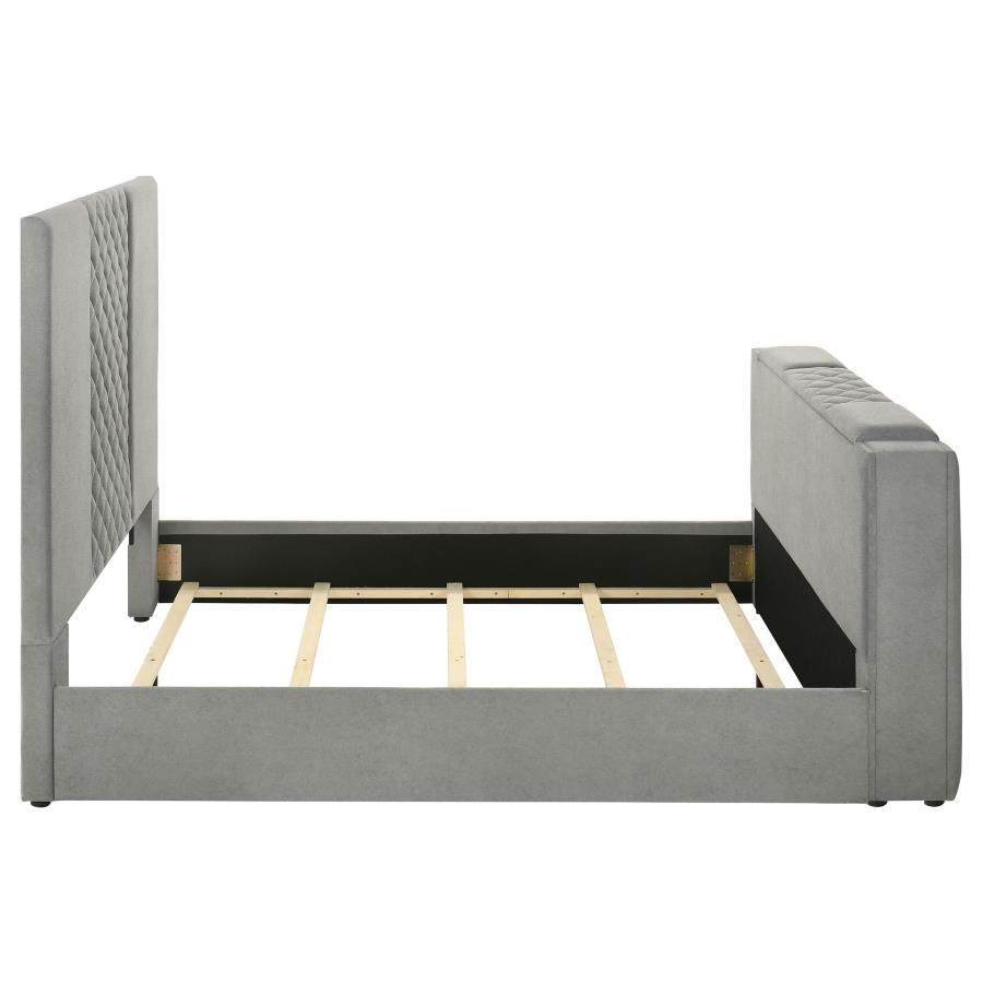 Tara 61-inch Upholstered Queen Panel TV Bed Grey