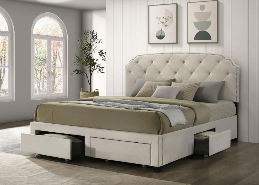Marianna 4-drawer Upholstered Eastern King Storage Bed Cream