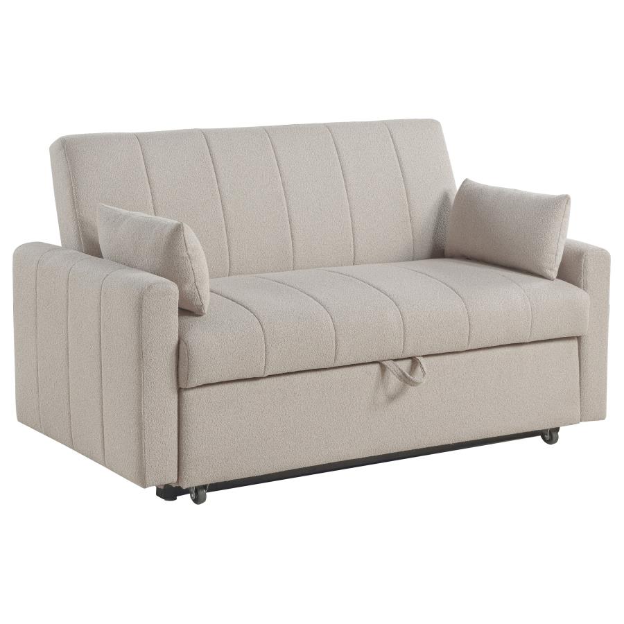 (image for) Portland Boucle Upholstered Sleeper Sofa Bed Latte - Click Image to Close