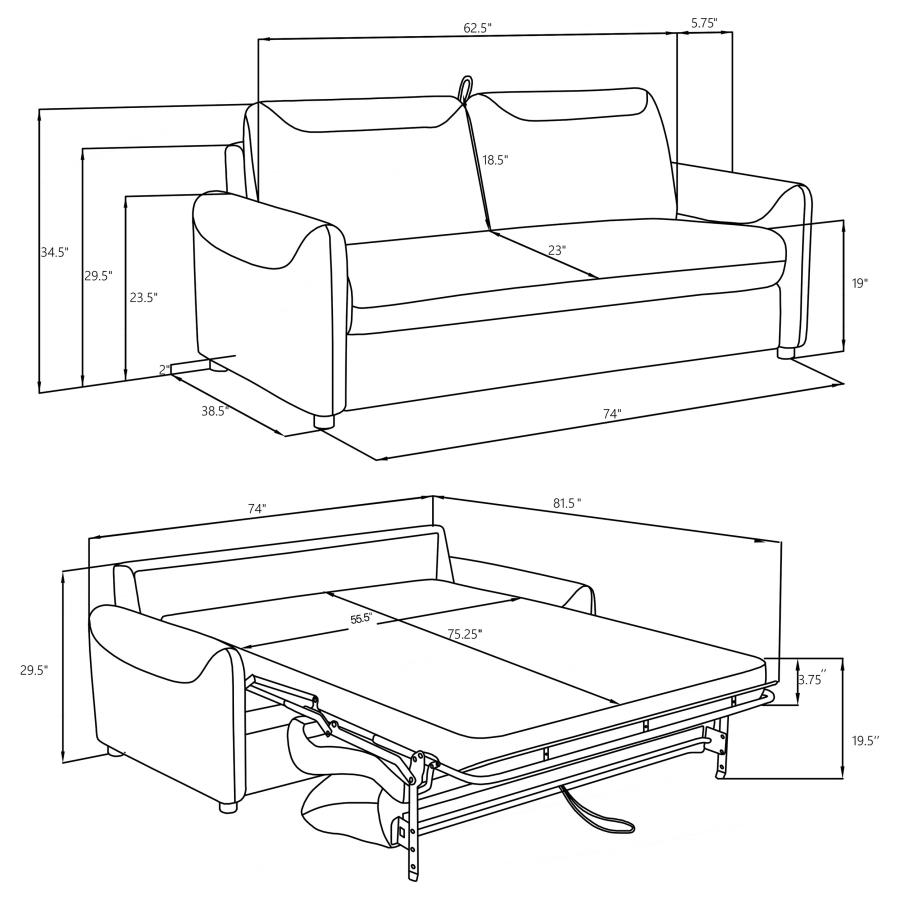 (image for) Rylie Upholstered Sofa Sleeper with Queen Mattress Grey