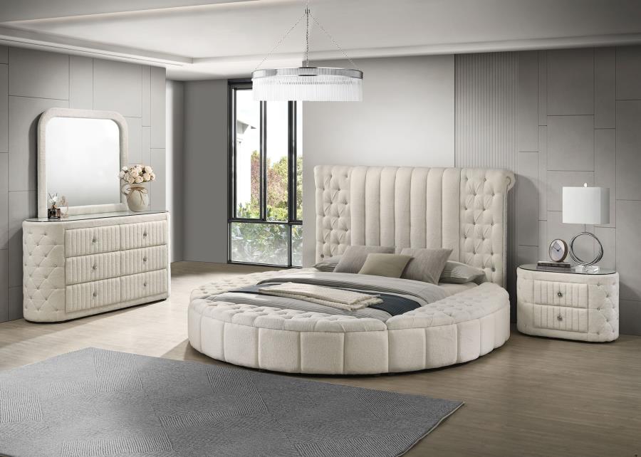 (image for) Sonya 4-piece Upholstered Eastern King Bedroom Set Ivory