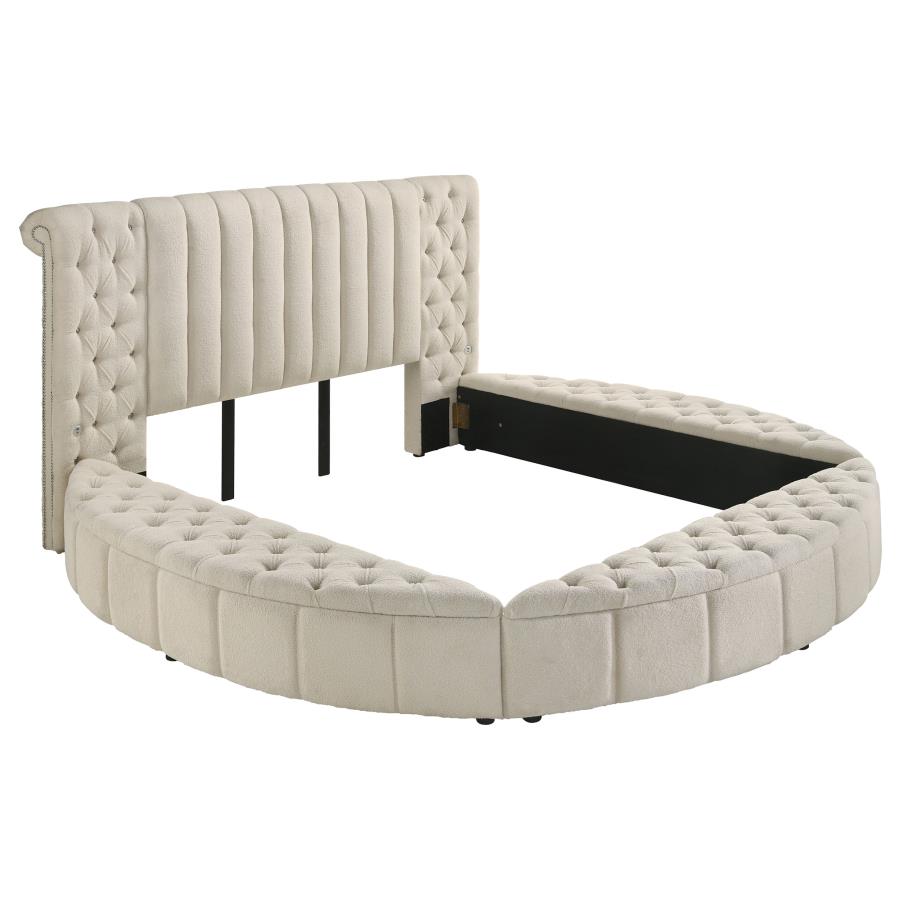 (image for) Sonya Upholstered Eastern King Round Storage Bed Ivory - Click Image to Close