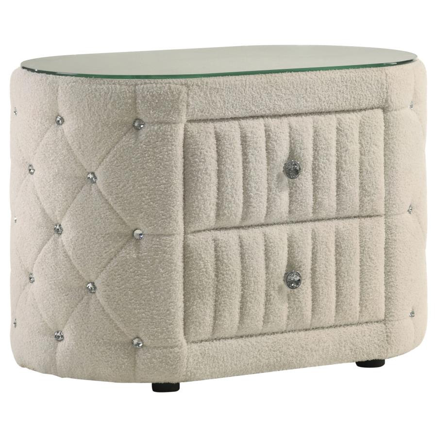 (image for) Sonya 2-drawer Upholstered Nightstand Bedside Table Ivory - Click Image to Close