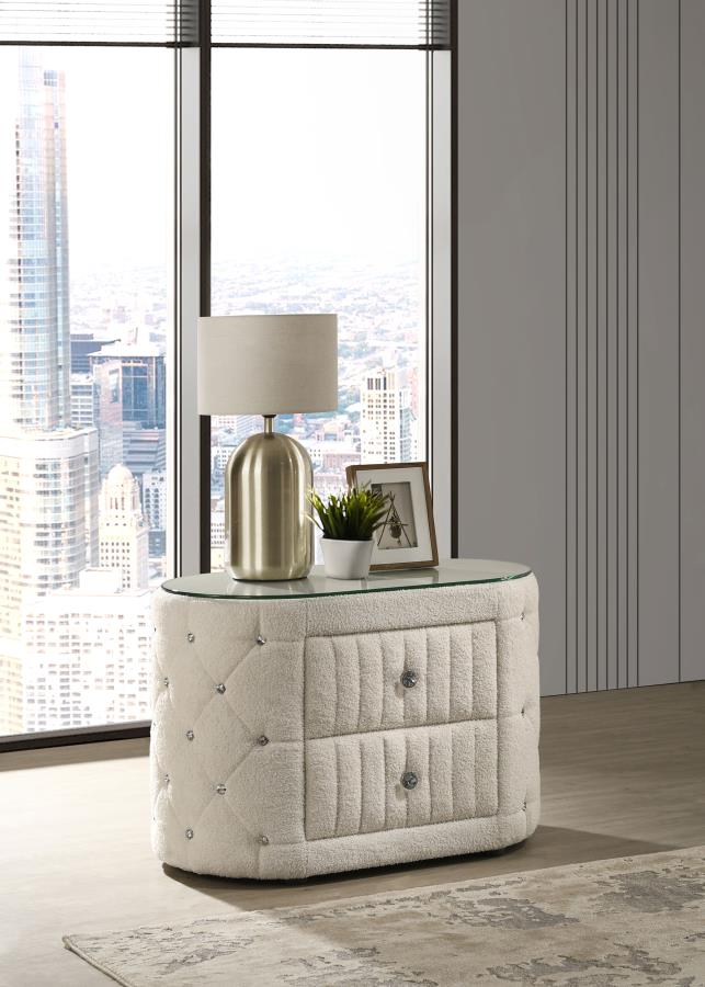 (image for) Sonya 2-drawer Upholstered Nightstand Bedside Table Ivory