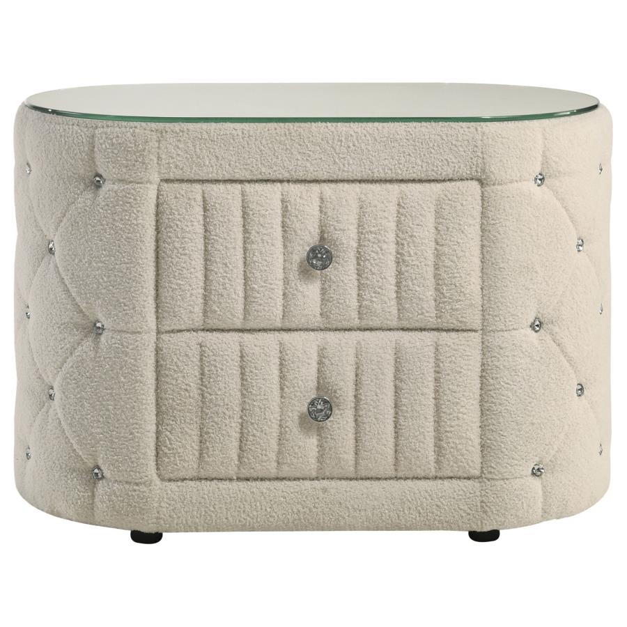 (image for) Sonya 2-drawer Upholstered Nightstand Bedside Table Ivory