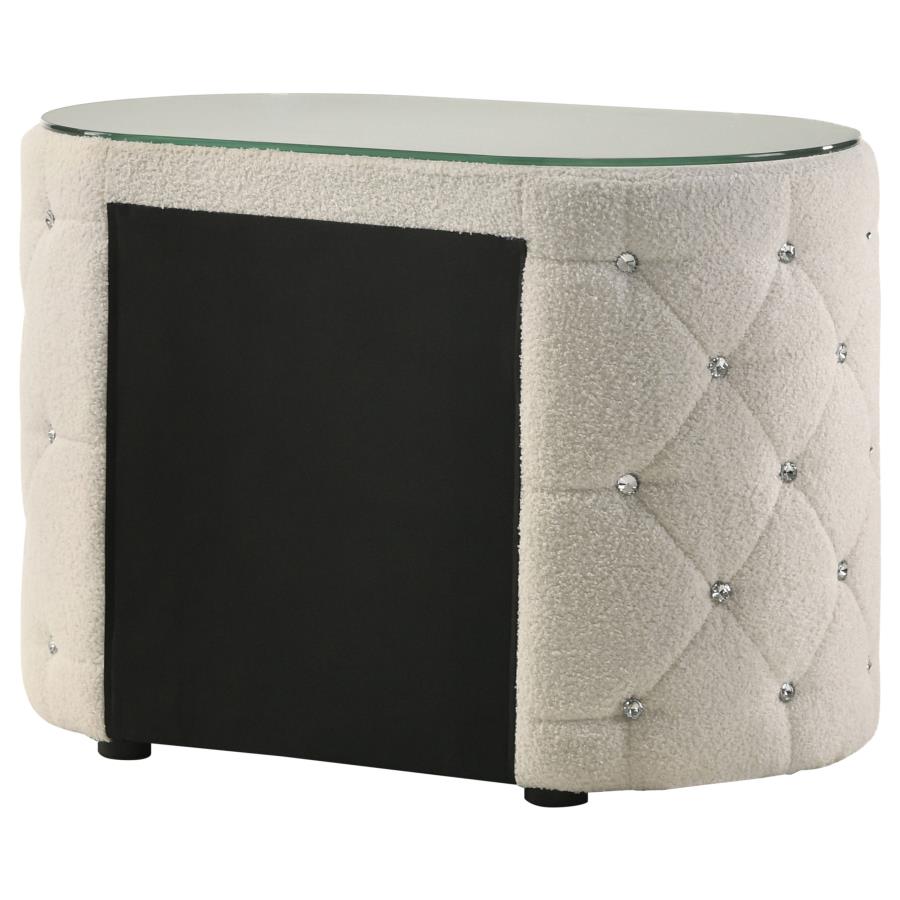 (image for) Sonya 2-drawer Upholstered Nightstand Bedside Table Ivory