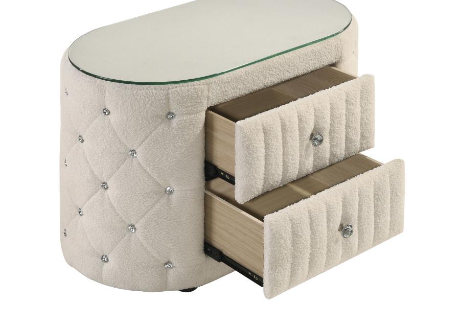 (image for) Sonya 2-drawer Upholstered Nightstand Bedside Table Ivory