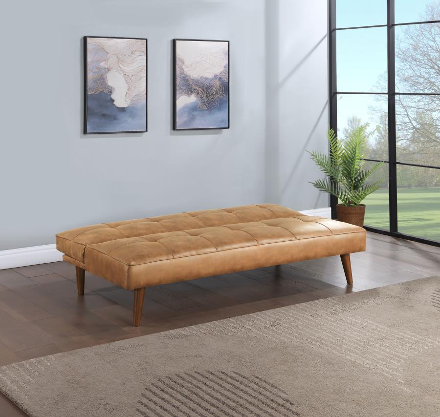 (image for) Jenson Upholstered Tufted Convertible Sofa Bed Saddle Brown