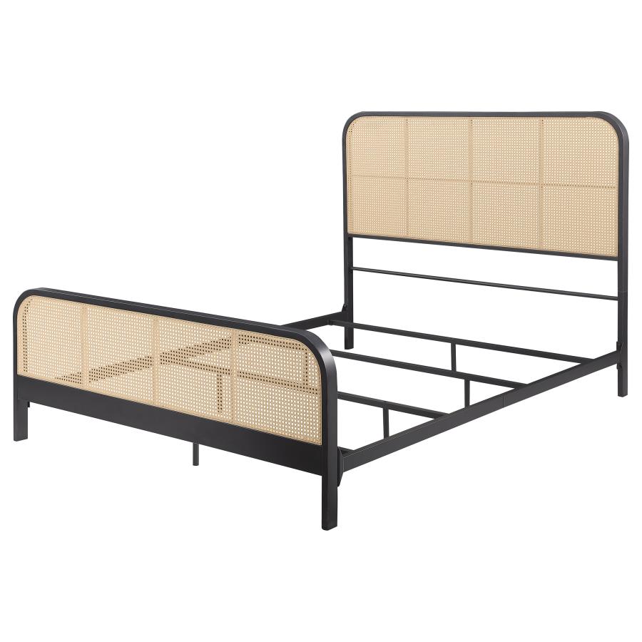 (image for) Lanewood Open Cane Rattan Metal Eastern King Bed Black