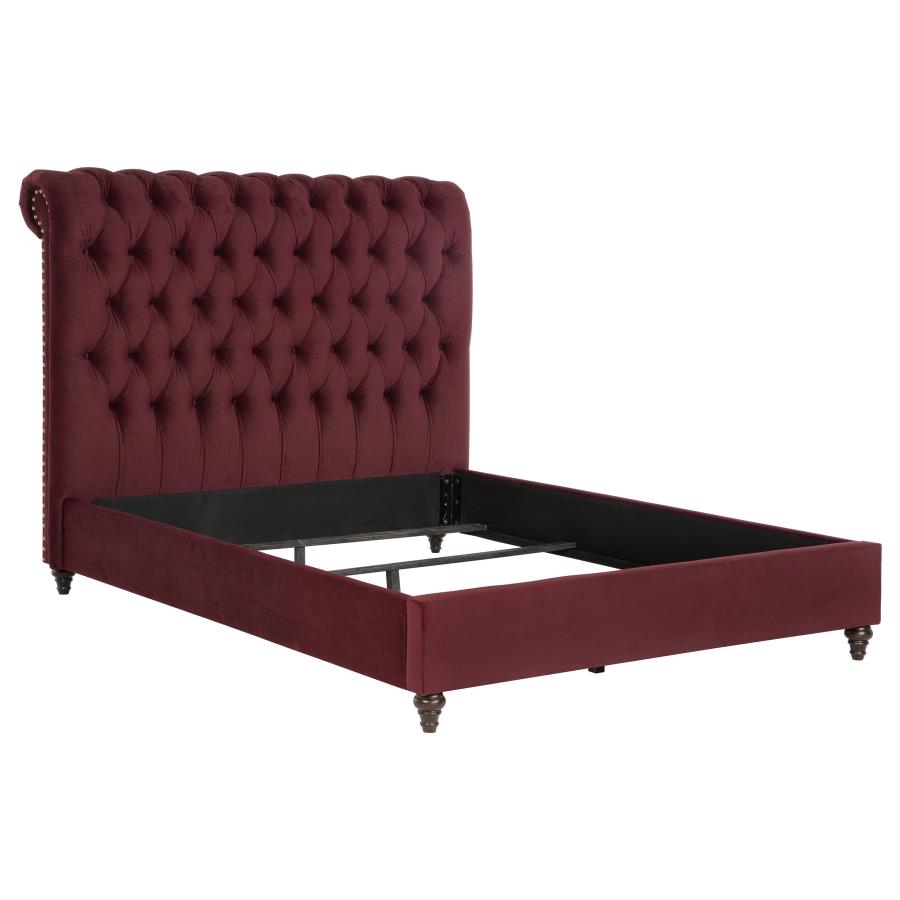 (image for) Devon 57-inch Upholstered Full Panel Bed Wine Red - Click Image to Close