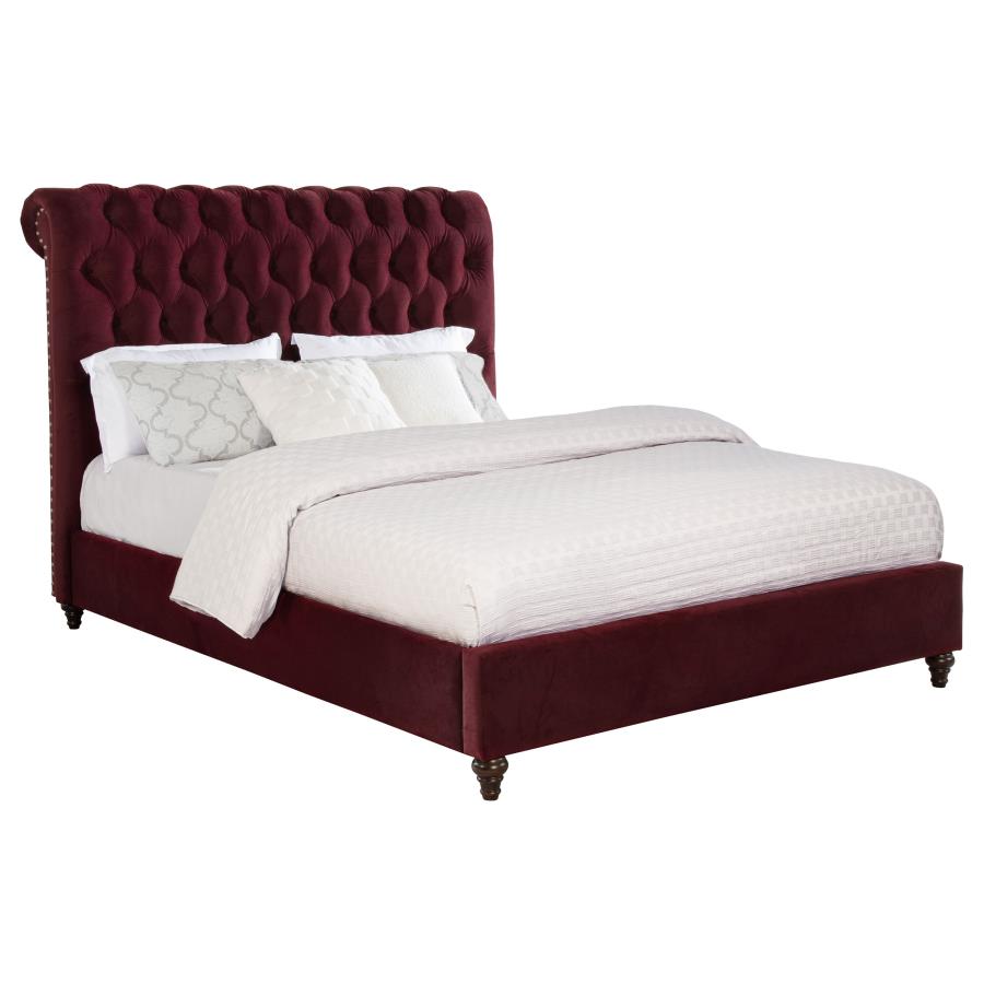 (image for) Devon 57-inch Upholstered Full Panel Bed Wine Red