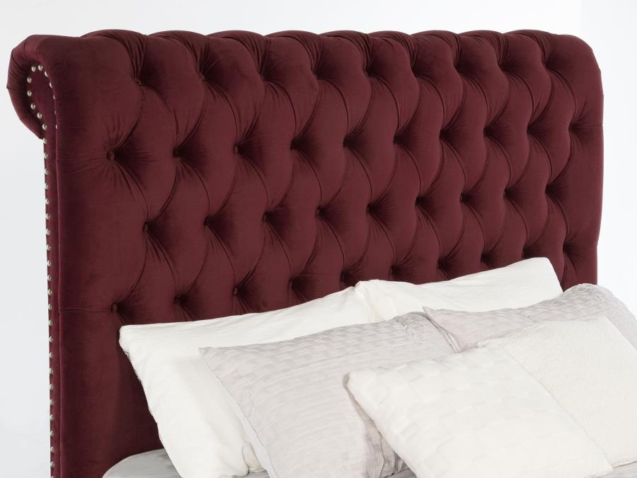 (image for) Devon 57-inch Upholstered Full Panel Bed Wine Red