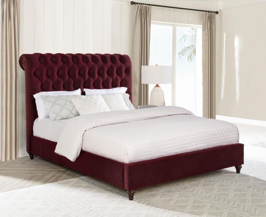 (image for) Devon 57-inch Upholstered California King Panel Bed Wine Red