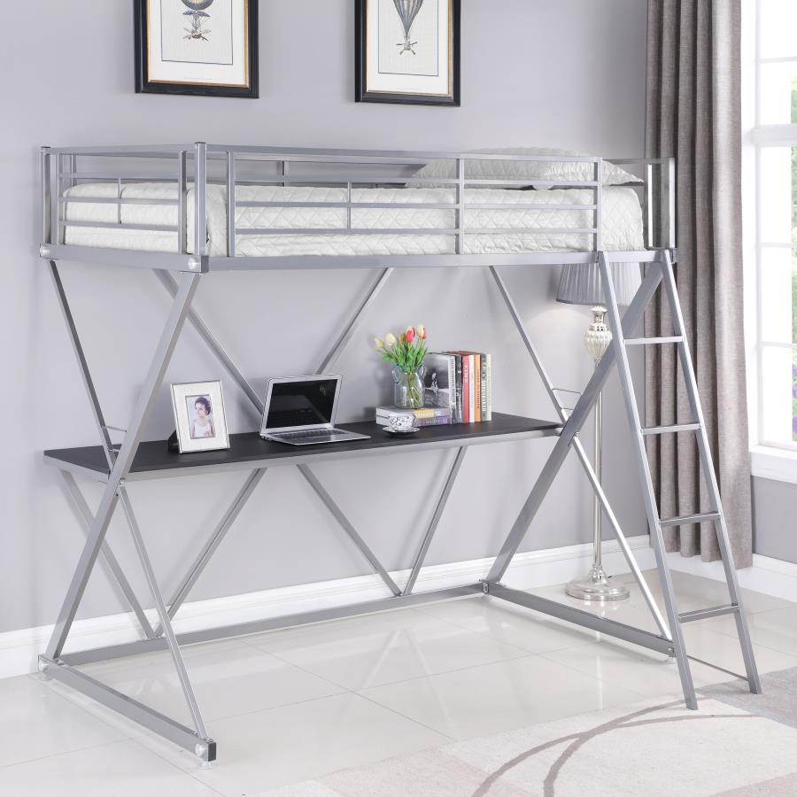 (image for) Hyde Metal Twin Workstation Loft Bed Silver