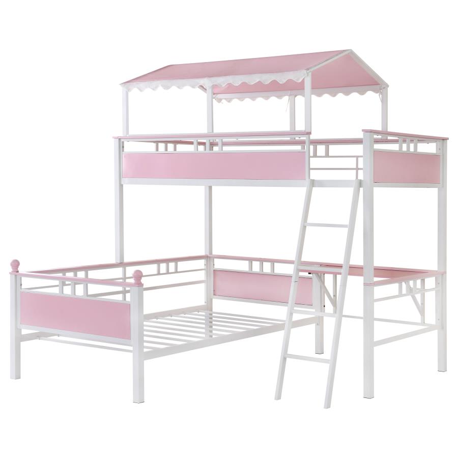 (image for) Alexia Twin Over Twin Workstation Bunk Bed Pink and White - Click Image to Close