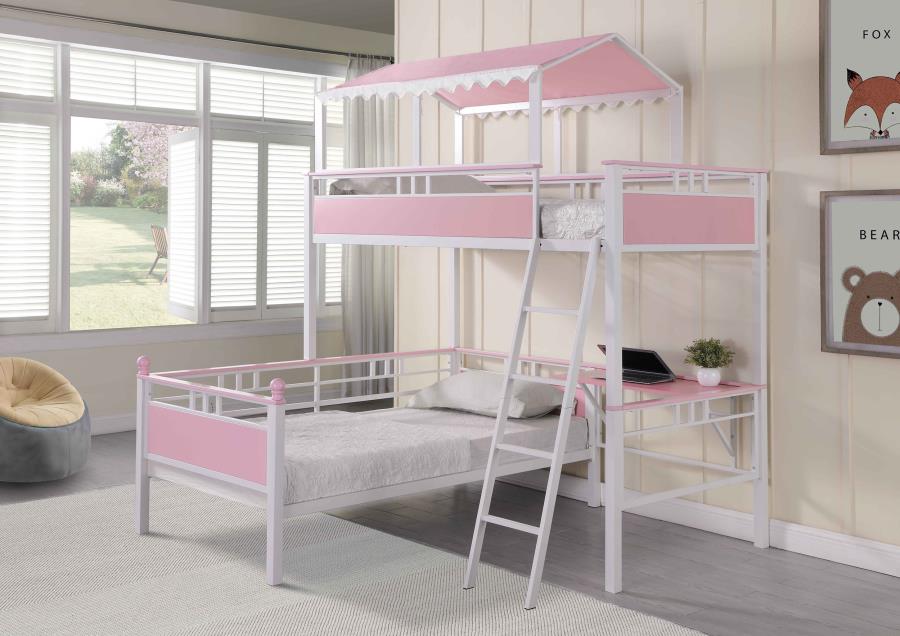 (image for) Alexia Twin Over Twin Workstation Bunk Bed Pink and White