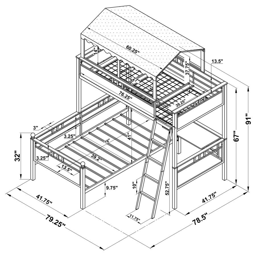 (image for) Alexia Twin Over Twin Workstation Bunk Bed Pink and White