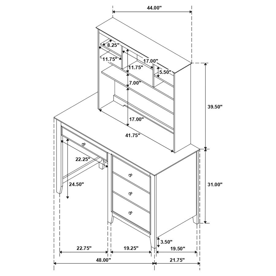 (image for) Selena 48-inch 3-drawer Computer Desk with Hutch Cream White