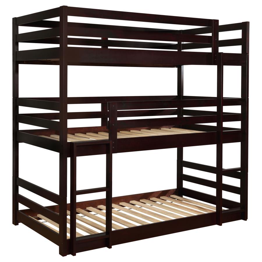 (image for) Sandler Wood Twin Triple Bunk Bed Cappuccino - Click Image to Close