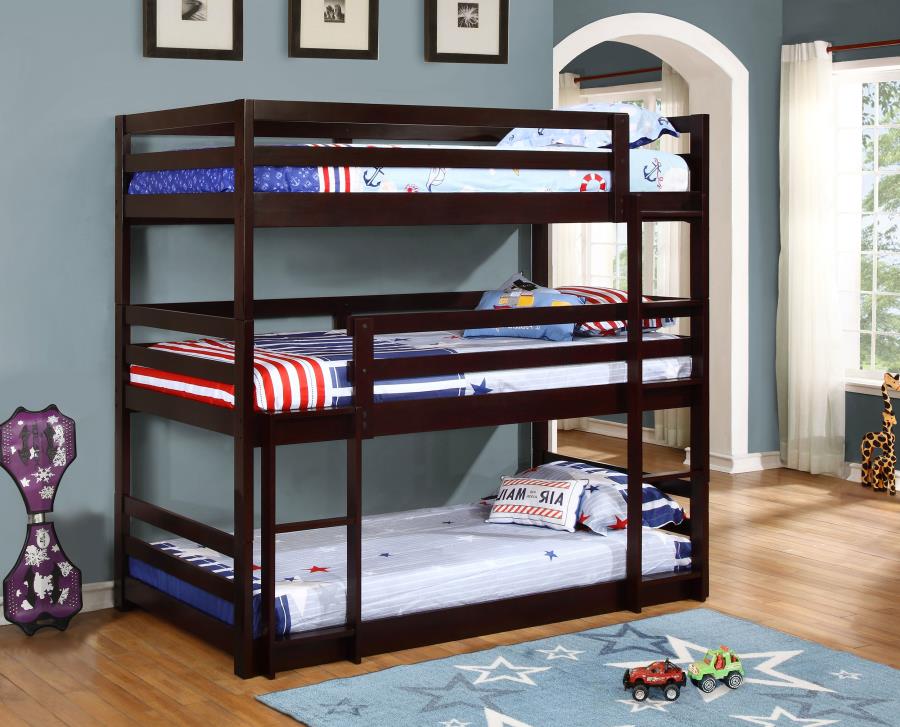 (image for) Sandler Wood Twin Triple Bunk Bed Cappuccino