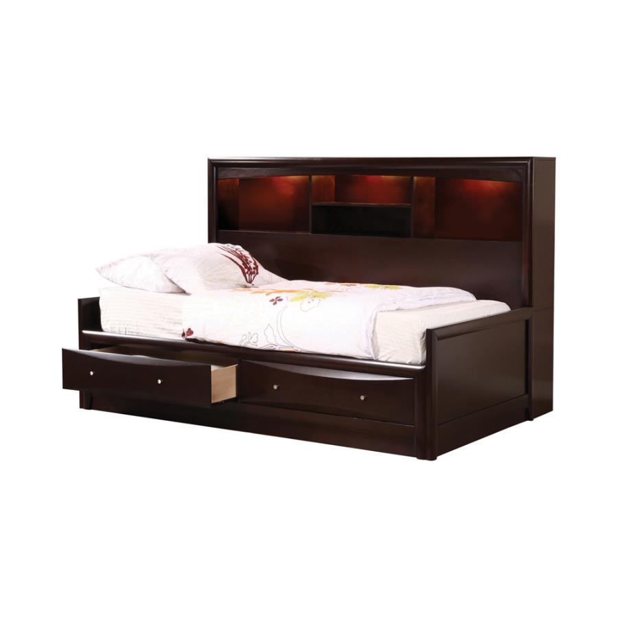 (image for) Phoenix Full Daybed with Bookcase and Storage Drawers Cappuccino