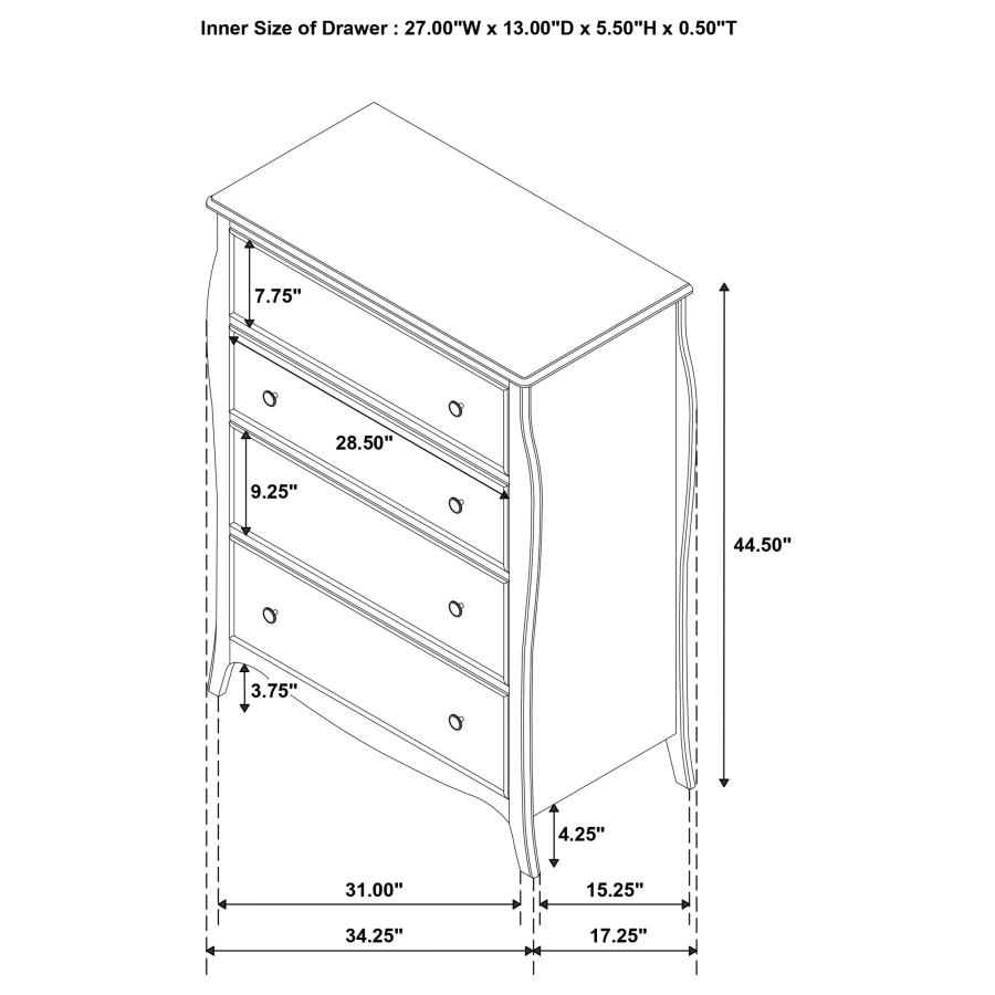 (image for) Dominique 4-drawer Bedroom Chest Cream White