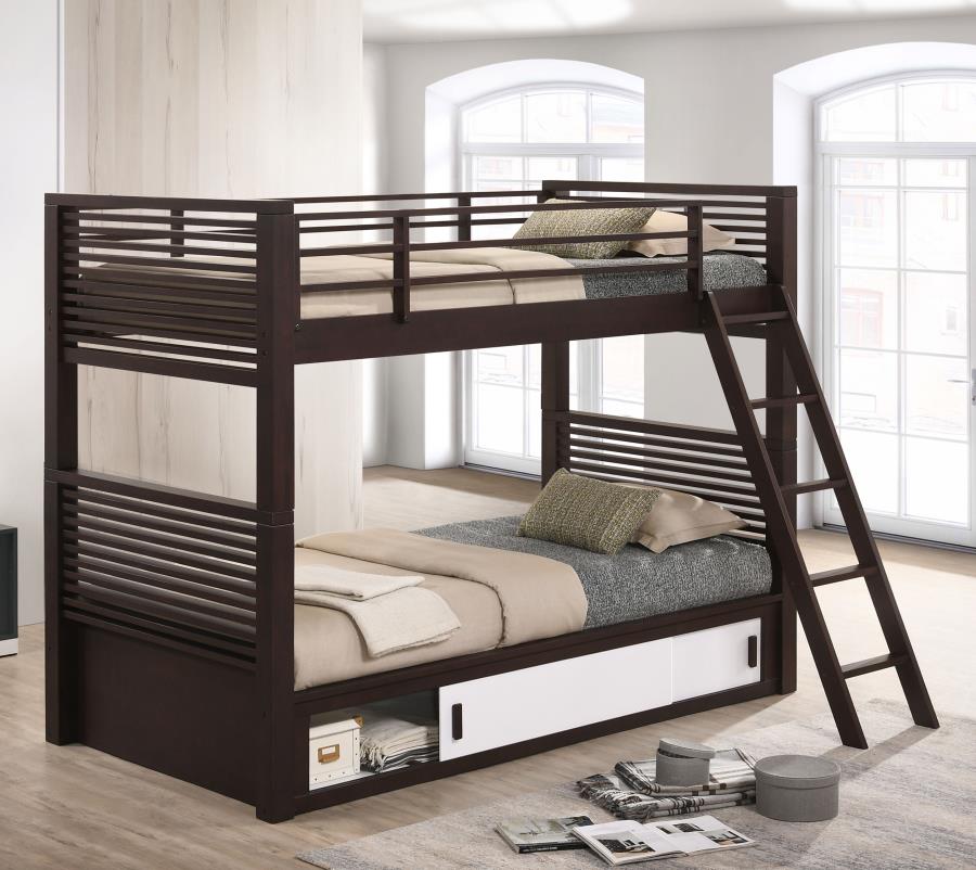 (image for) Oliver Wood Twin Over Twin Bunk Bed Java - Click Image to Close