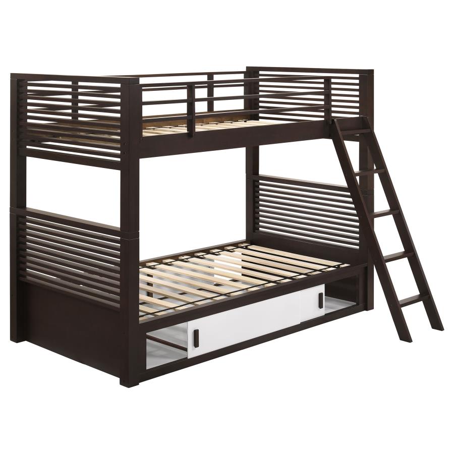 (image for) Oliver Wood Twin Over Twin Bunk Bed Java