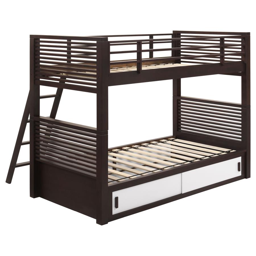 (image for) Oliver Wood Twin Over Twin Bunk Bed Java