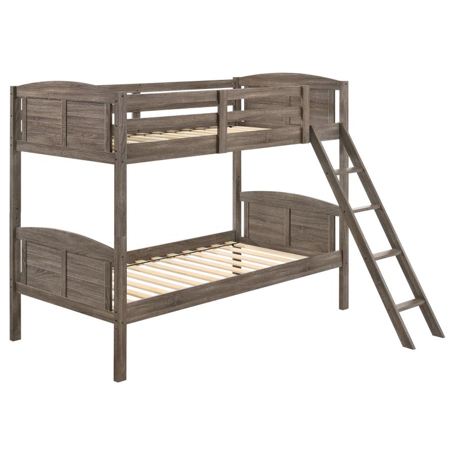 (image for) Flynn Wood Twin Over Twin Bunk Bed Weathered Brown - Click Image to Close